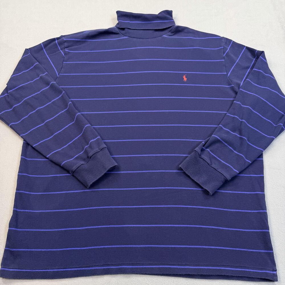 Polo By Ralph Lauren Sweater Mens 2XL Blue Stripe Mock Neck Thermal Pullover